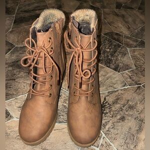 Soda Brown Lace-Up Combat Boots. Soda brand